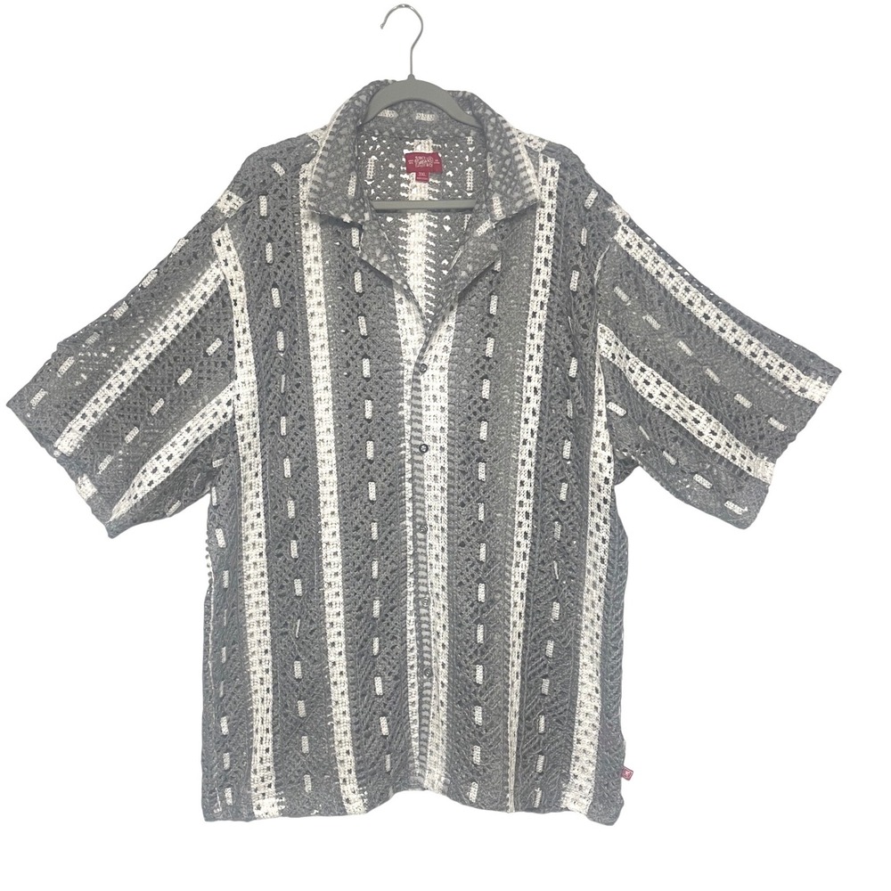 Stacy Adams Luciano Woven Knit Vertical Stripe Button Down Shirt Men's 3XL